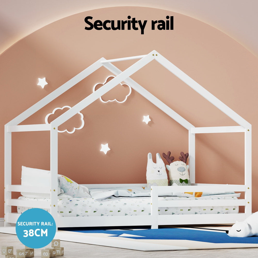 Sammy (Single) Kids Wooden House Bed Frame - White - Homecoze