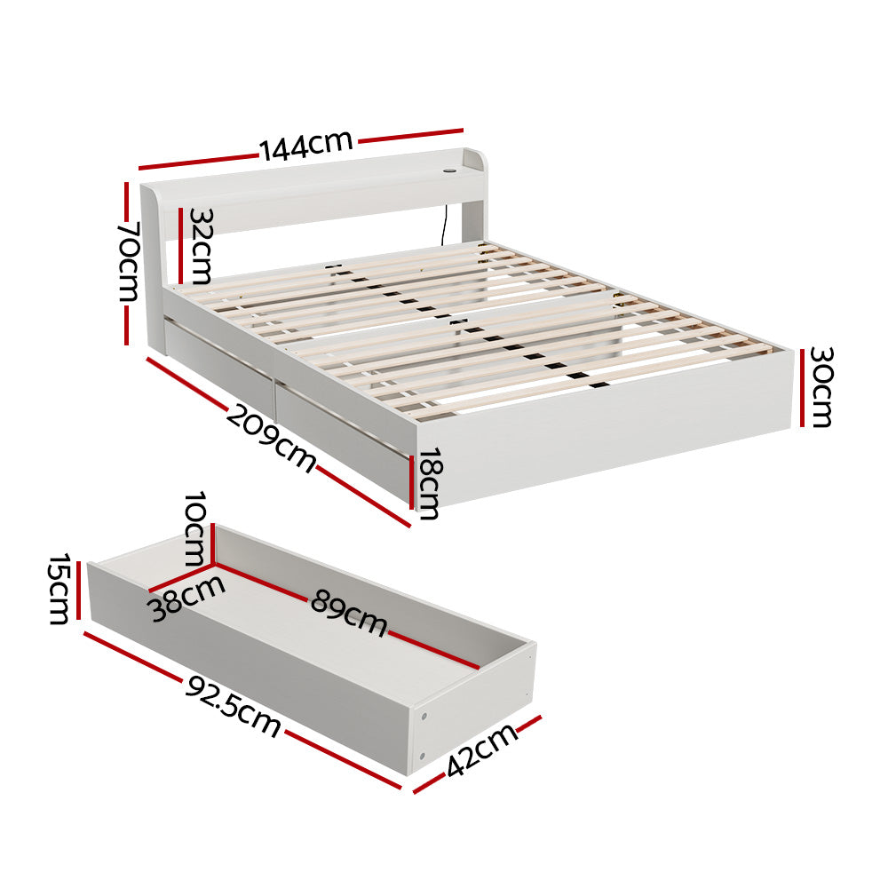 Salem (Double) Storage Bed Frame - White - Homecoze
