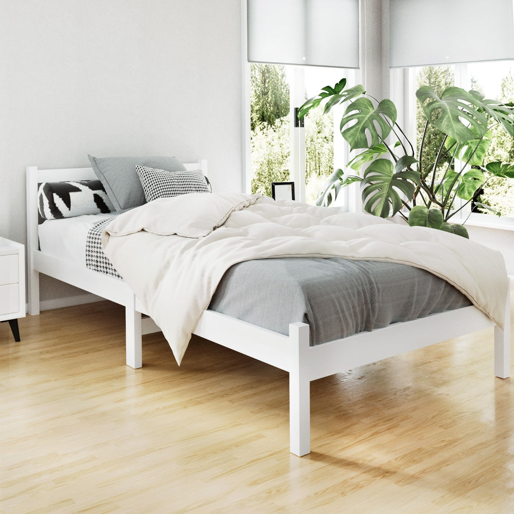 Dayton (King Single) Pinewood Bed Frame - White - Homecoze