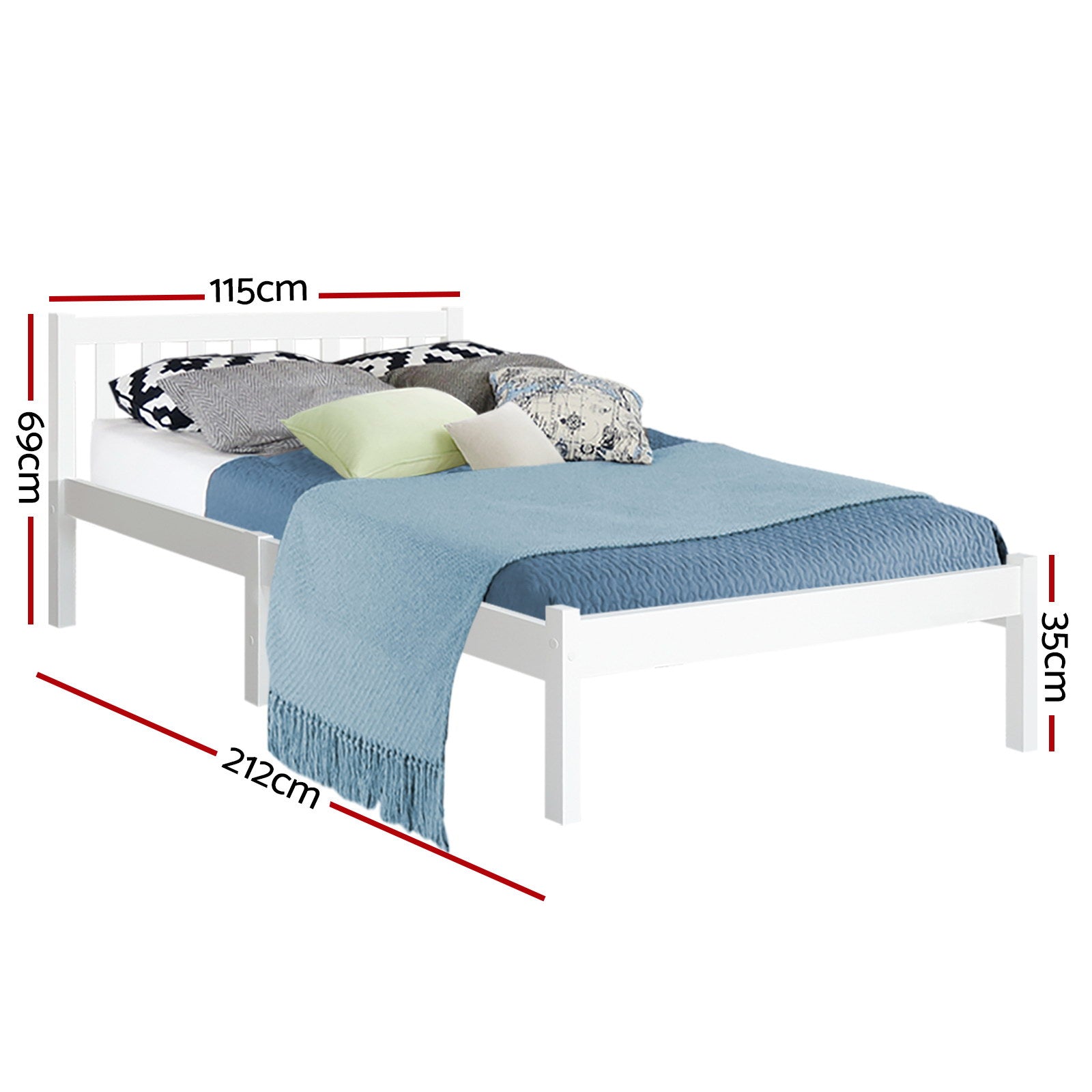 Dayton (King Single) Pinewood Bed Frame - White - Homecoze