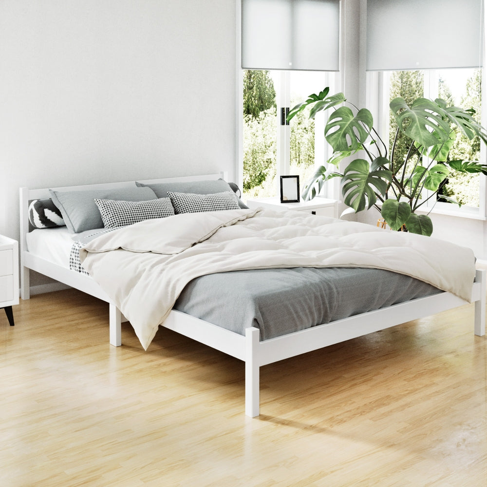 Dayton (Queen) Pinewood Bed Frame - White - Homecoze