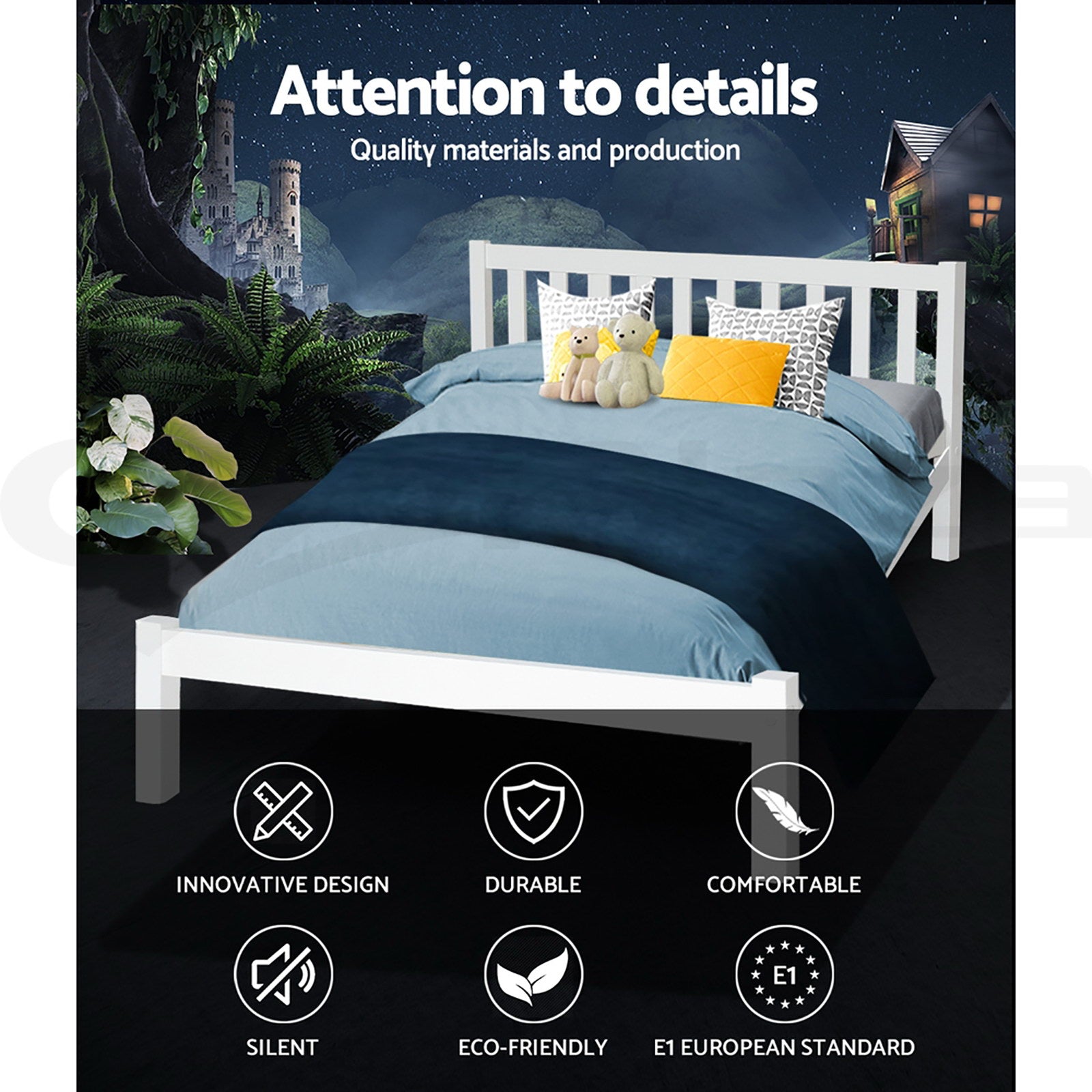 Dayton (Queen) Pinewood Bed Frame - White - Homecoze