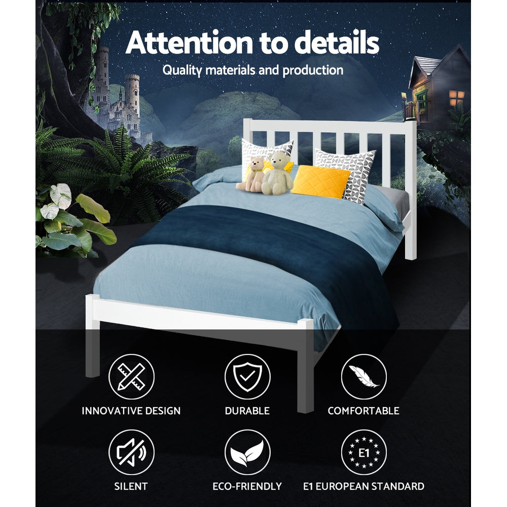 Dayton (Single) Pinewood Bed Frame - White - Homecoze