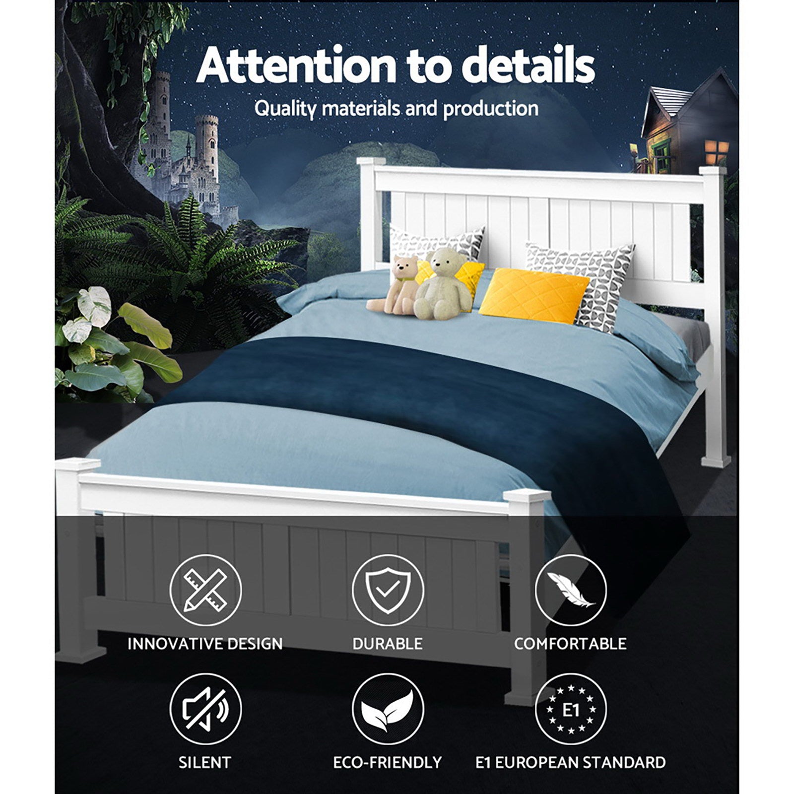 Flint (Double) Timber Bed Frame - White - Homecoze