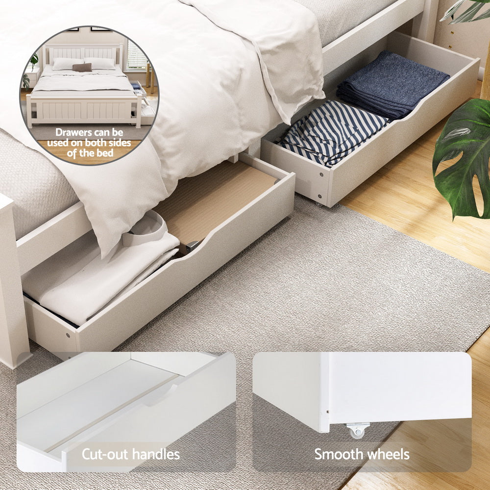 Artiss Bed Frame Double Size Wooden Platform with 2 Storage Drawers White RIO - Homecoze