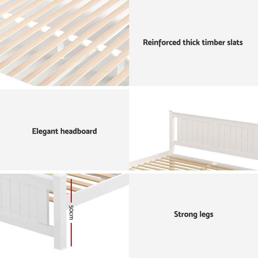 Artiss Bed Frame Double Size Wooden Platform with 2 Storage Drawers White RIO - Homecoze
