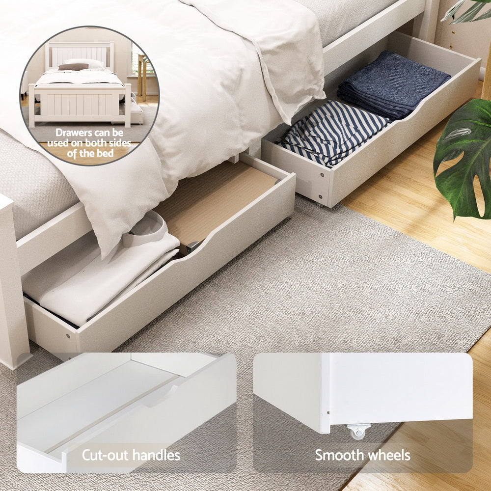 Artiss Bed Frame King Single Size Wooden Platform with 2 Storage Drawers White RIO - Homecoze
