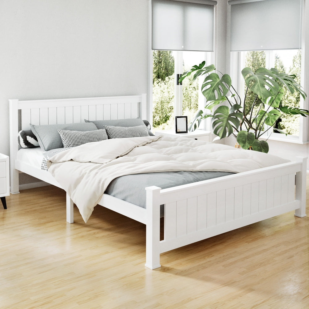 Flint (Queen) Timber Bed Frame - White - Homecoze