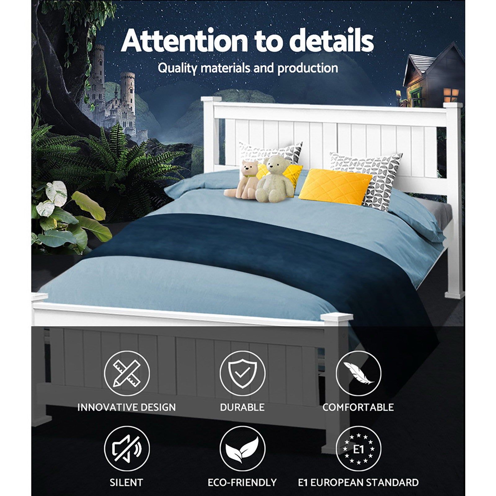 Flint (Queen) Timber Bed Frame - White - Homecoze