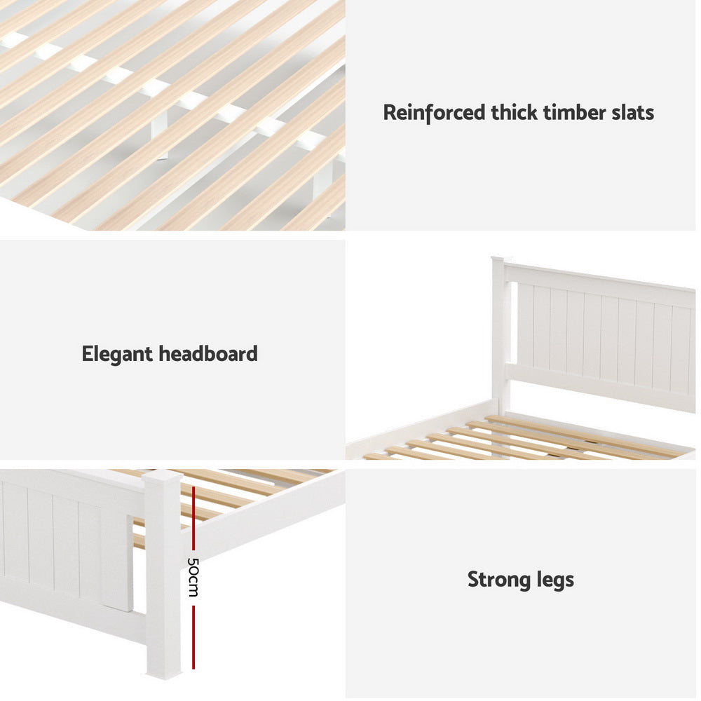 Artiss Bed Frame Queen Size Wooden Platform with 2 Storage Drawers White RIO - Homecoze