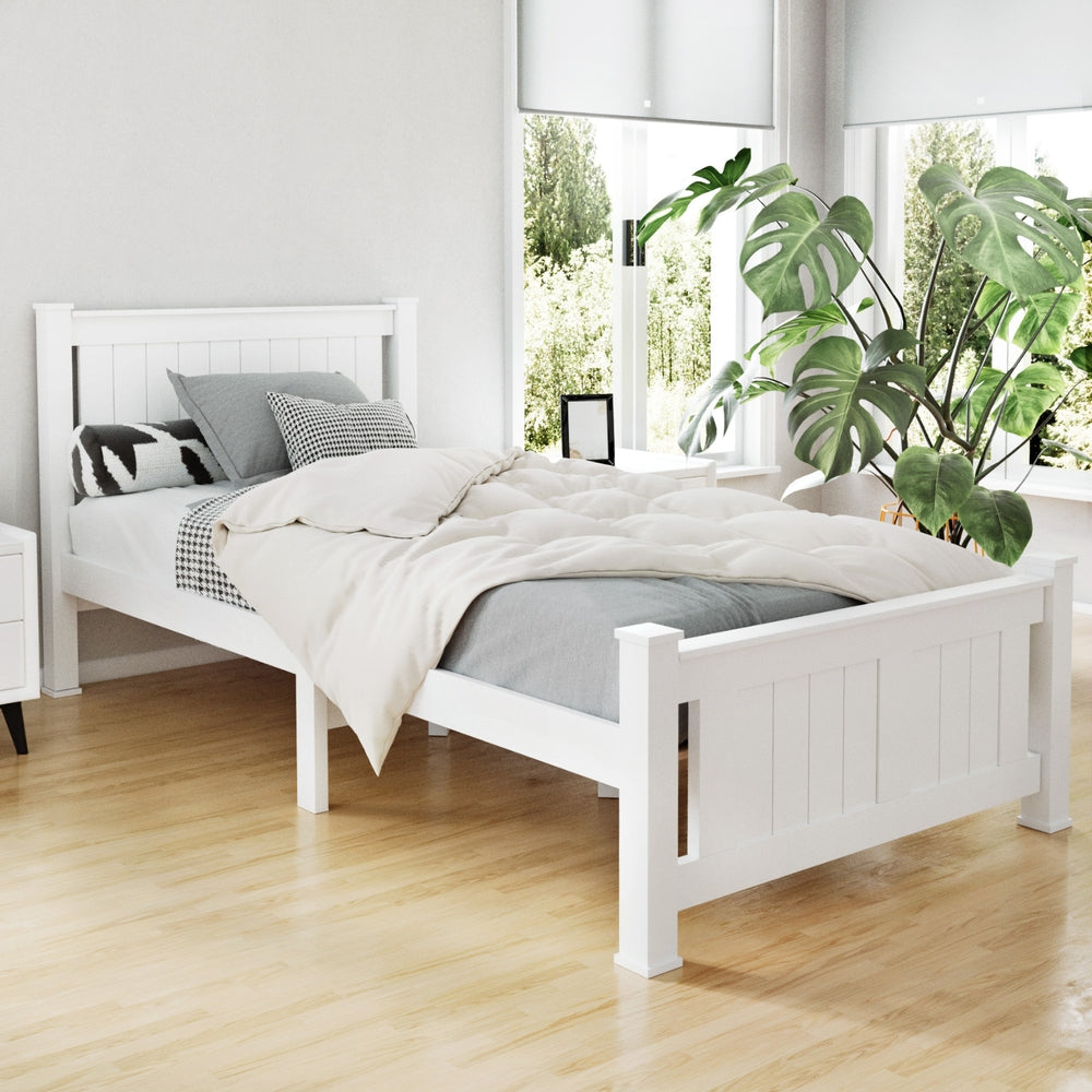 Flint (Single) Timber Bed Frame - White - Homecoze