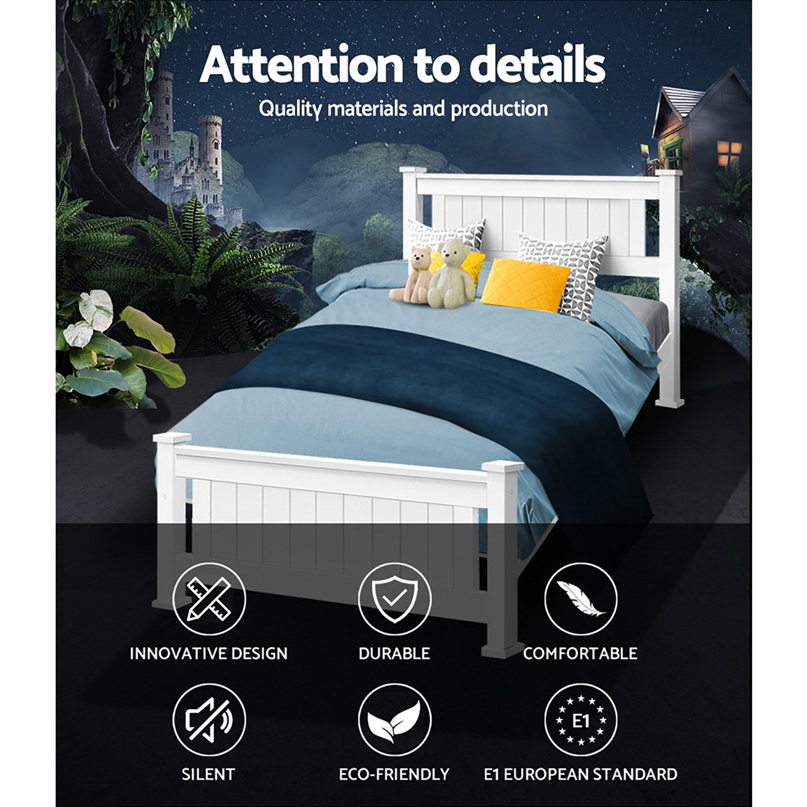 Flint (Single) Timber Bed Frame - White - Homecoze