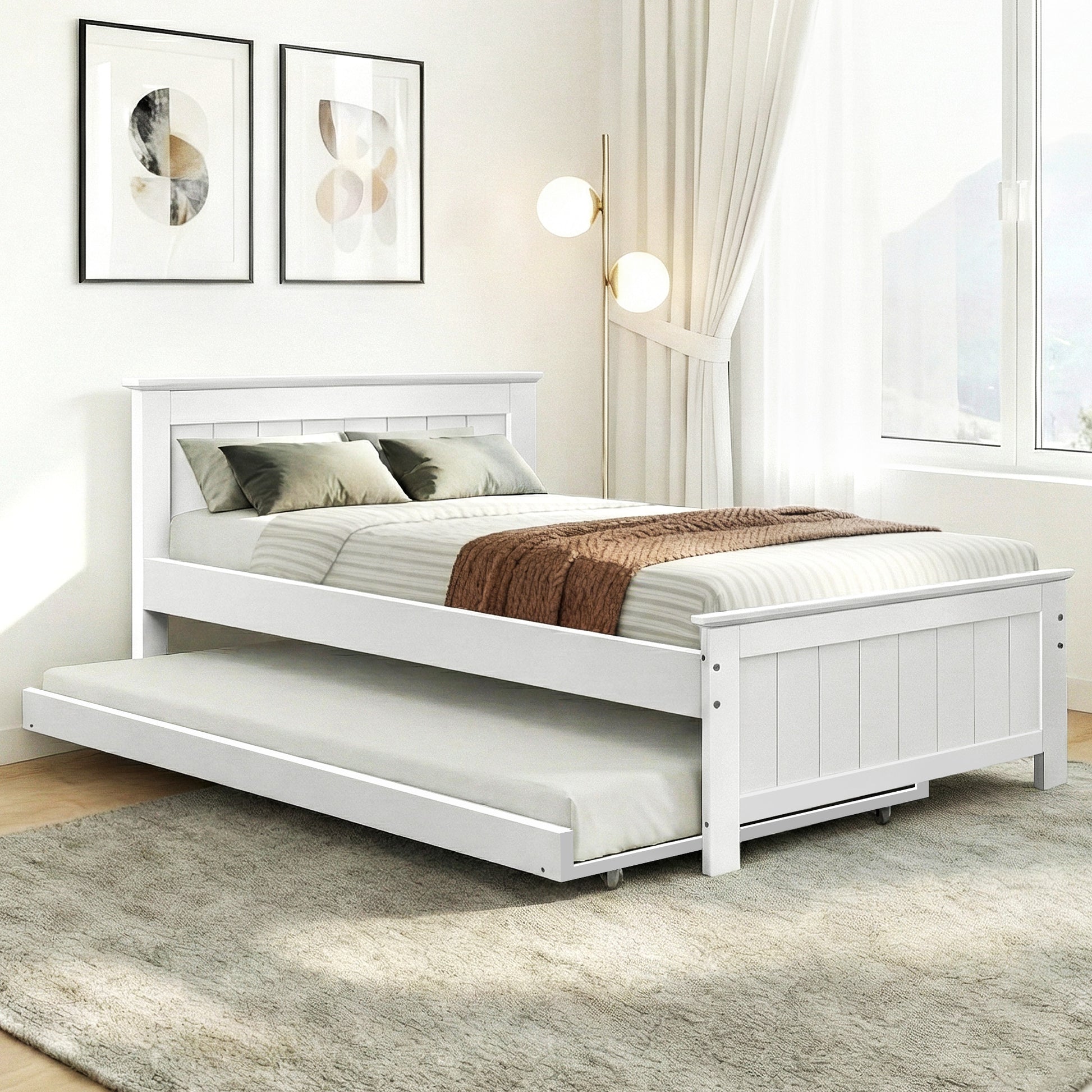 Brock (King Single) Trundle Bed Frame - White - Homecoze