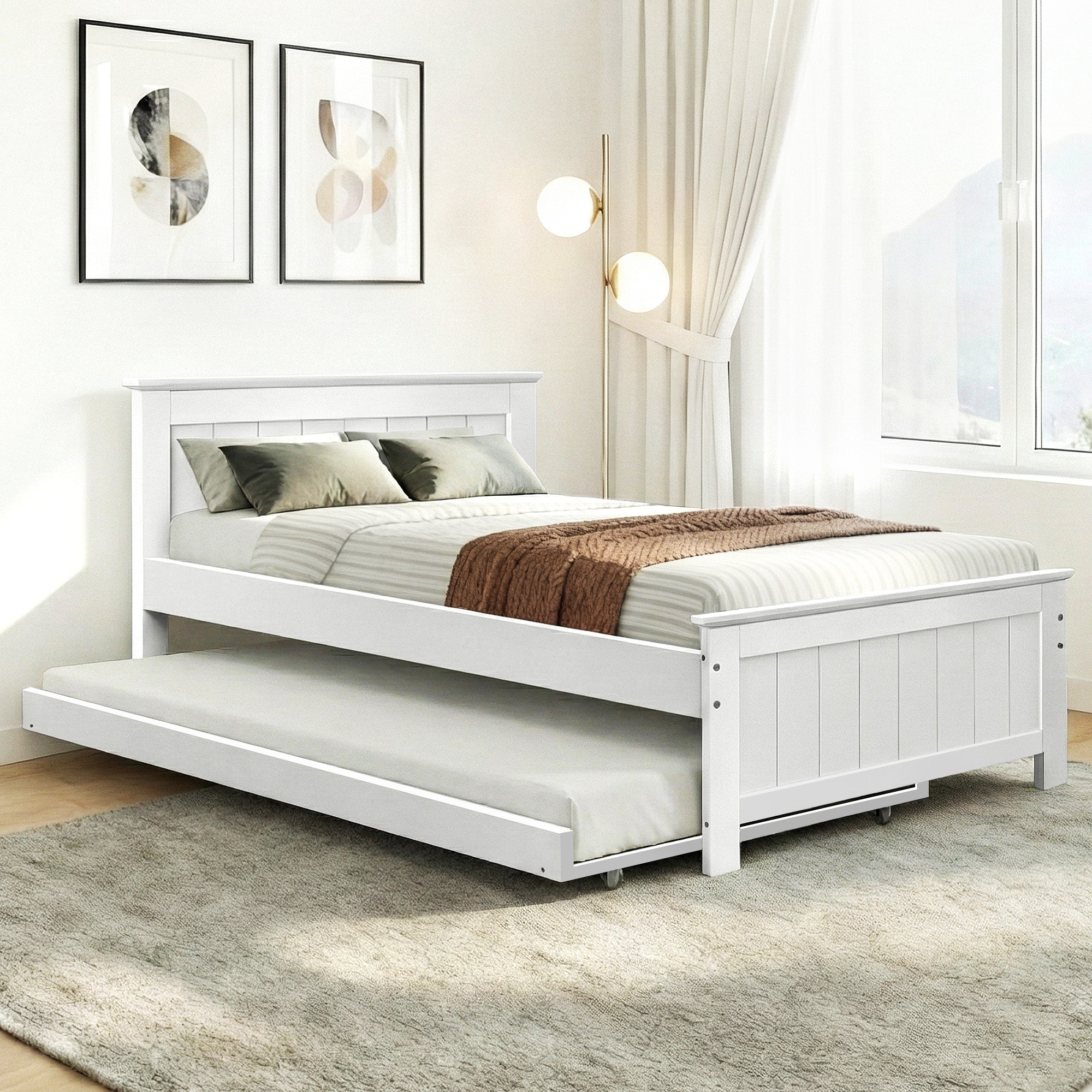 Brock (King Single) Trundle Bed Frame - White - Homecoze