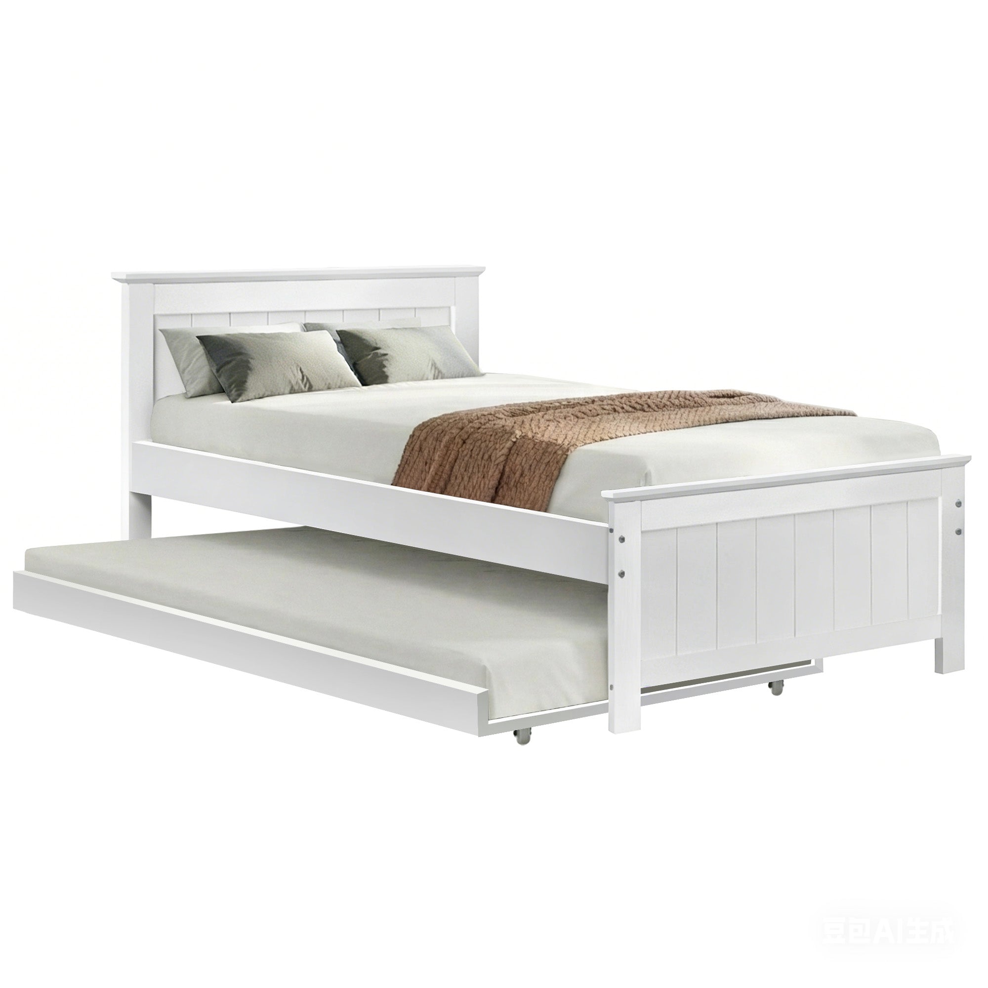 Brock (King Single) Trundle Bed Frame - White - Homecoze