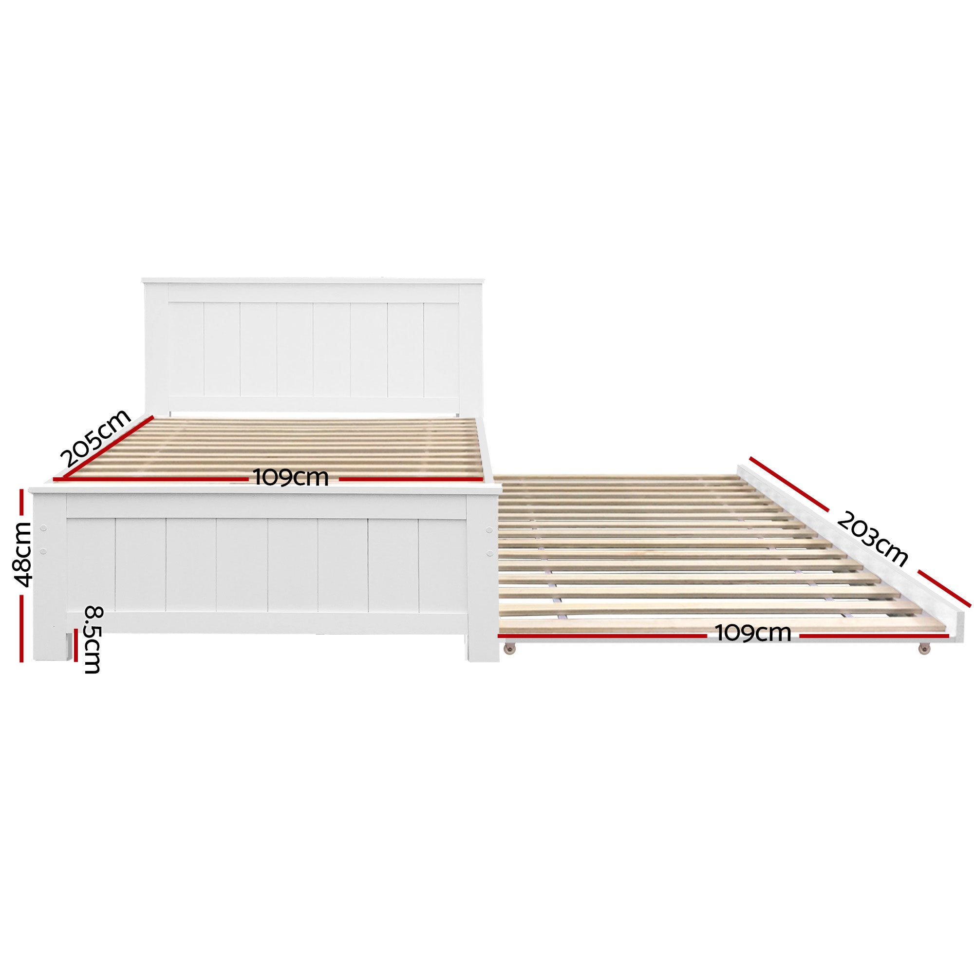 Brock (King Single) Trundle Bed Frame - White - Homecoze