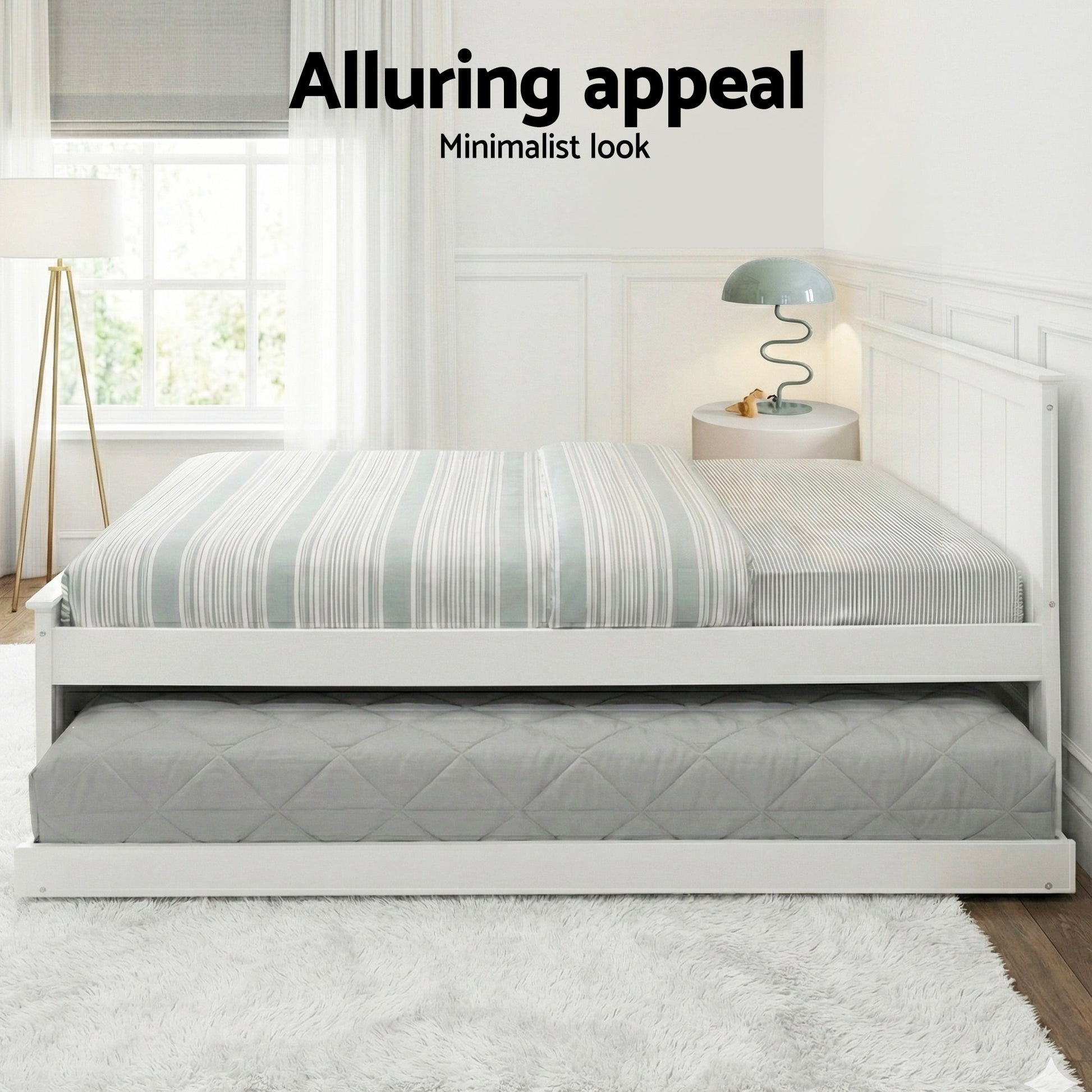 Brock (King Single) Trundle Bed Frame - White - Homecoze