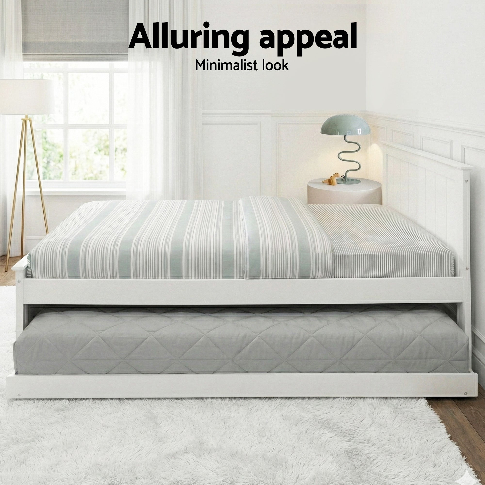 Brock (King Single) Trundle Bed Frame - White - Homecoze