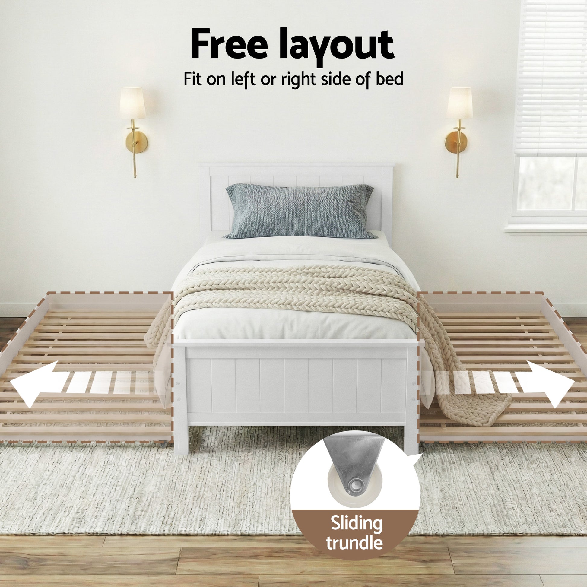 Brock (King Single) Trundle Bed Frame - White - Homecoze