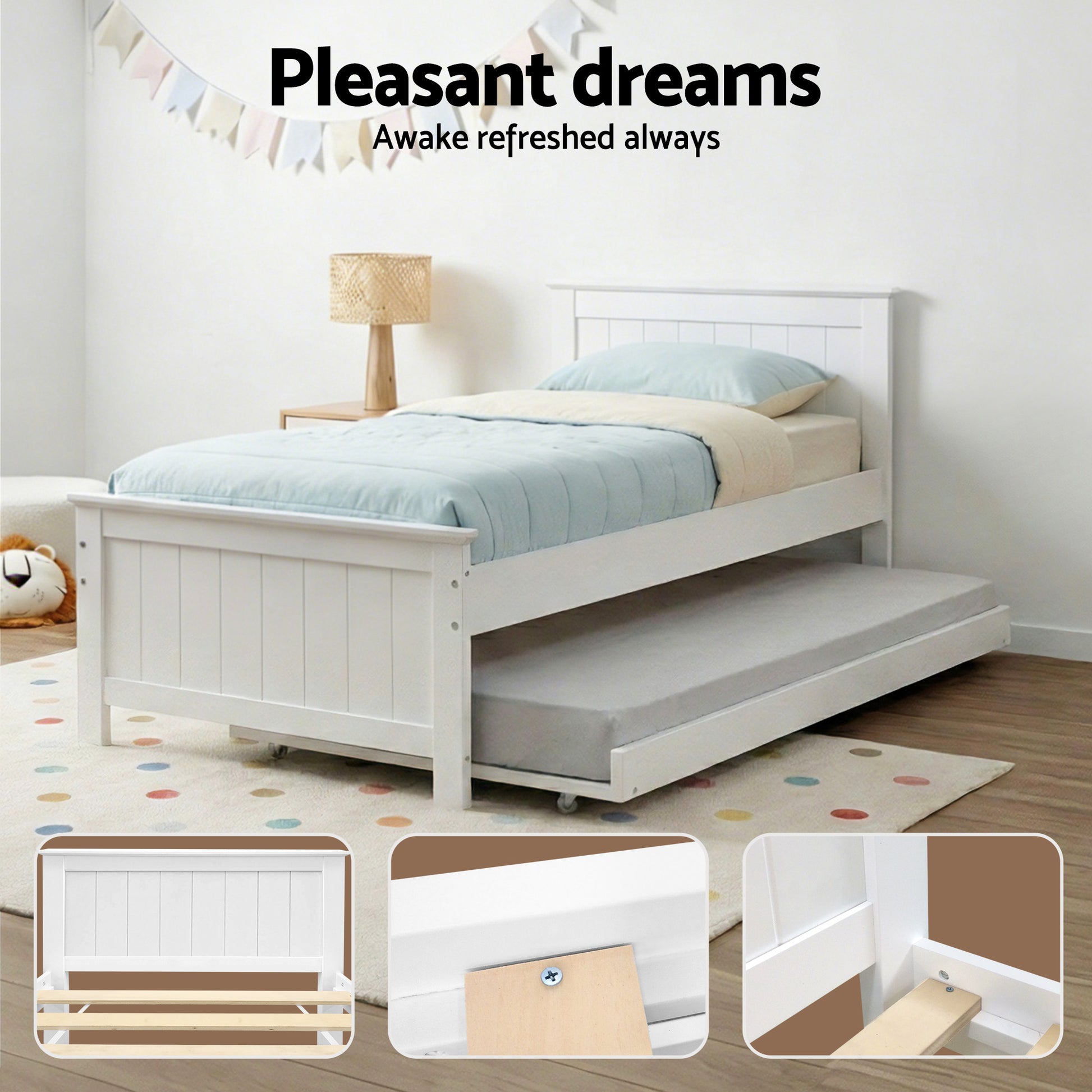 Brock (King Single) Trundle Bed Frame - White - Homecoze