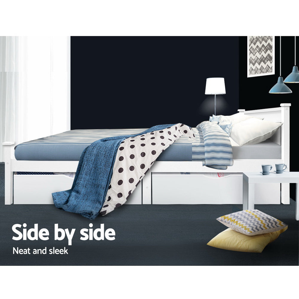 2 x Storage Drawers Trundle for Classic Wooden Bed Frame - White - Homecoze