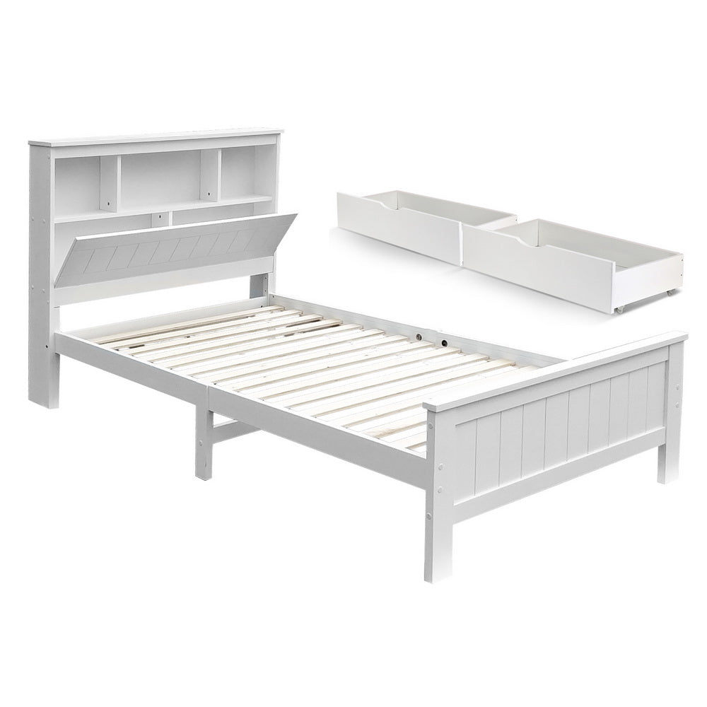 Artiss Bed Frame King Single Size Wooden with 2 Storage Drawers White - Homecoze