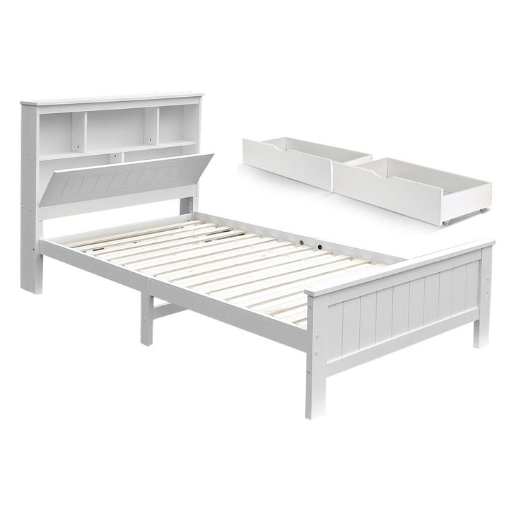 Artiss Bed Frame King Single Size Wooden with 2 Storage Drawers White - Homecoze