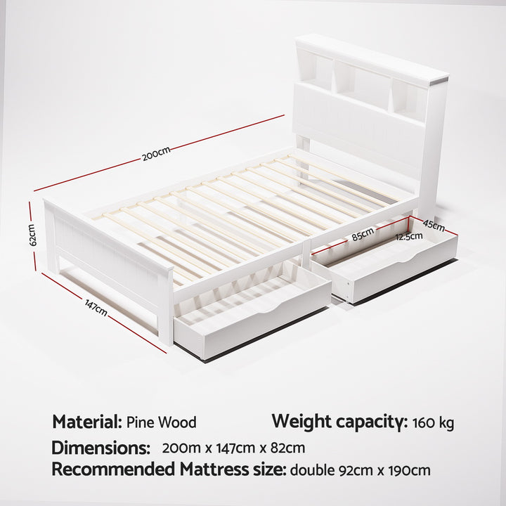 Artiss Bed Frame King Single Size Wooden with 2 Storage Drawers White - Homecoze