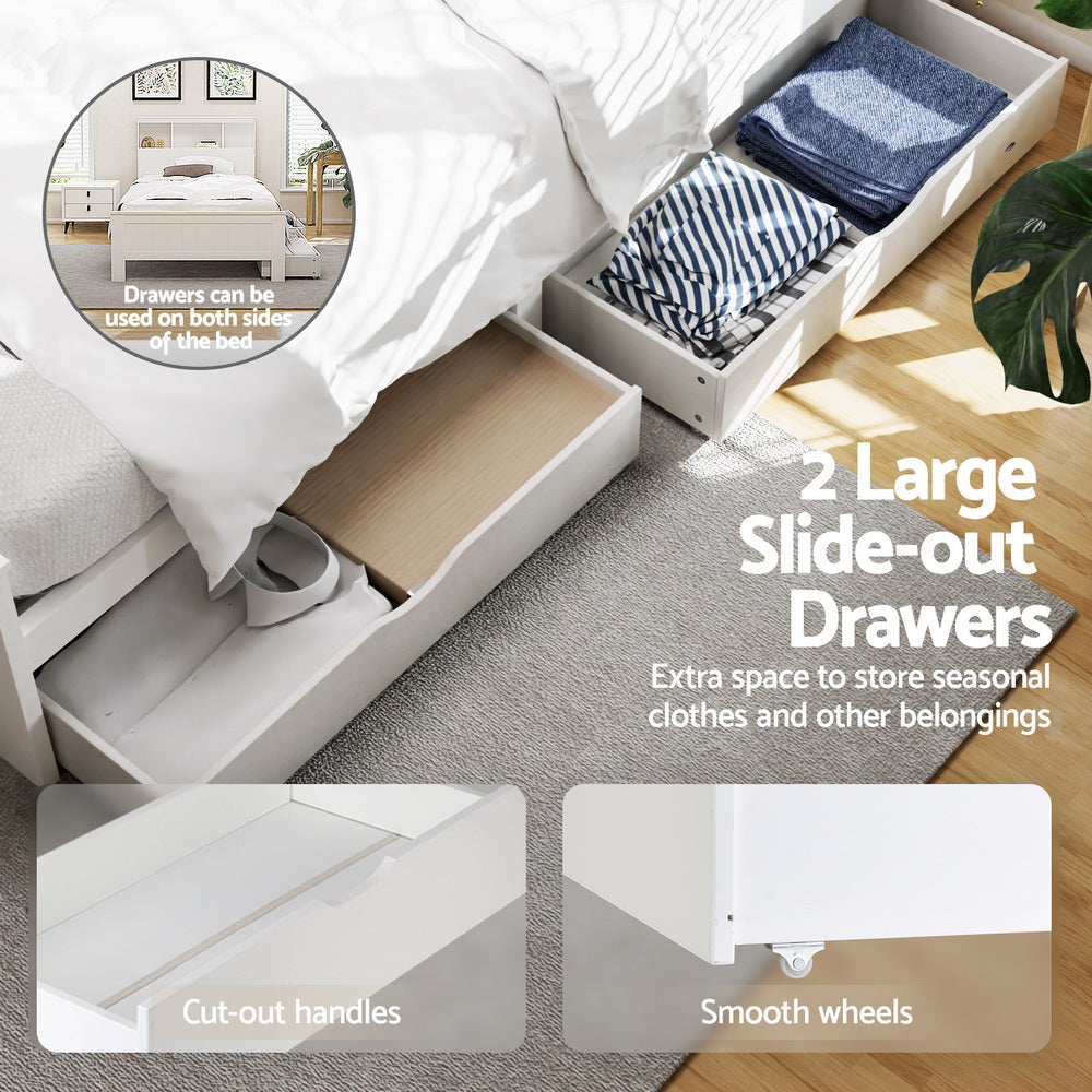 Artiss Bed Frame King Single Size Wooden with 2 Storage Drawers White - Homecoze