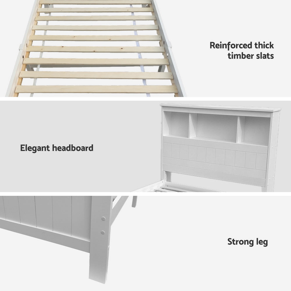 Artiss Bed Frame King Single Size Wooden with 2 Storage Drawers White - Homecoze