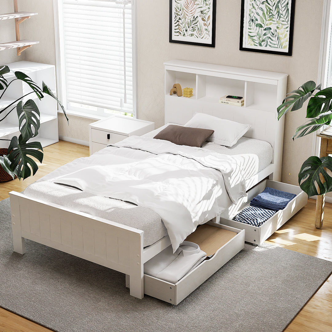 Artiss Bed Frame King Single Size Wooden with 2 Storage Drawers White - Homecoze