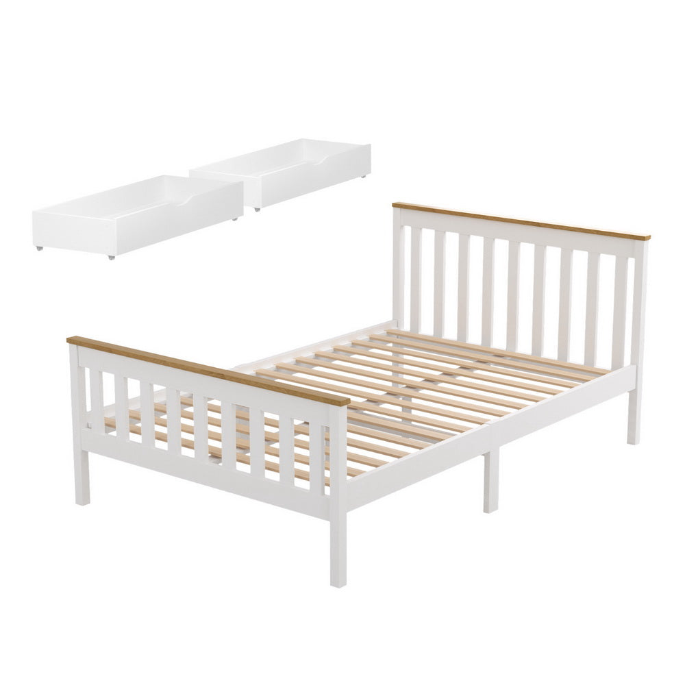 Hartford (Double) Bed Frame with Drawers - White - Homecoze