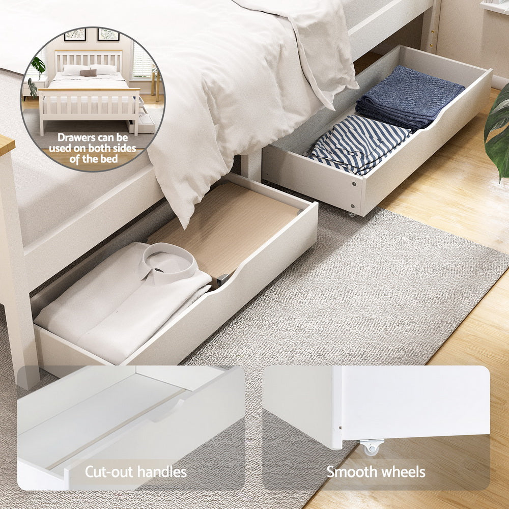Artiss Bed Frame Double Size Wooden Platform with 2 Storage Drawers White PONY - Homecoze