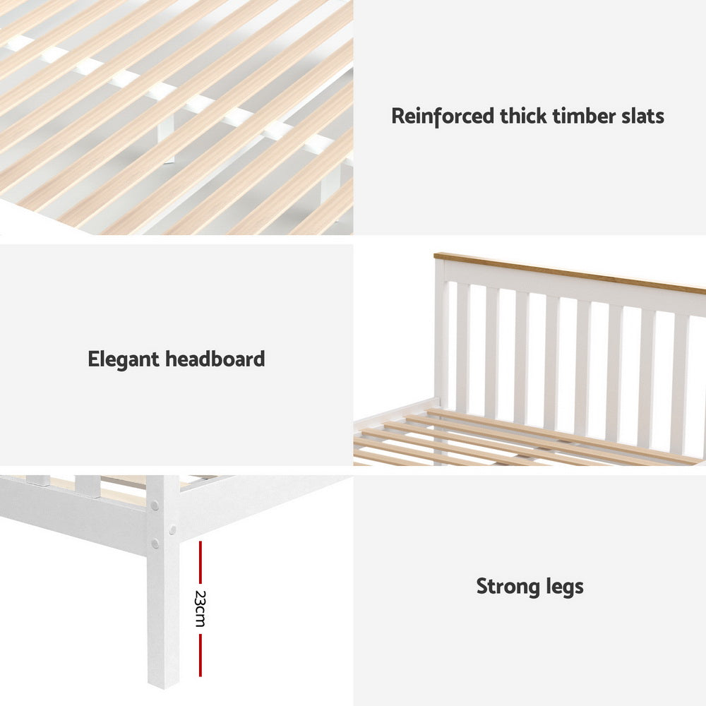 Artiss Bed Frame Double Size Wooden Platform with 2 Storage Drawers White PONY - Homecoze
