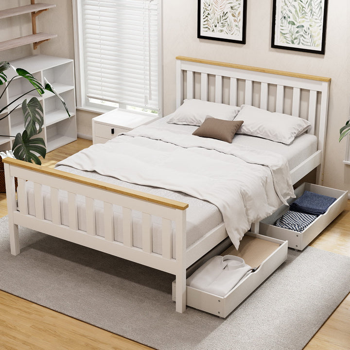 Artiss Bed Frame Double Size Wooden Platform with 2 Storage Drawers White PONY - Homecoze