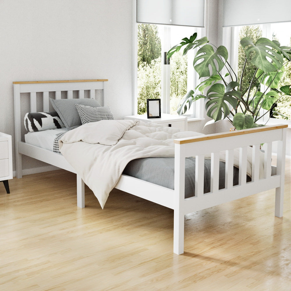 Hartford (Single) Pinewood Bed Frame - White - Homecoze