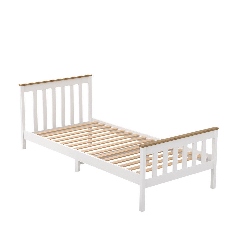 Artiss Bed Frame Single Size Wooden Platform with 2 Storage Drawers White PONY - Homecoze