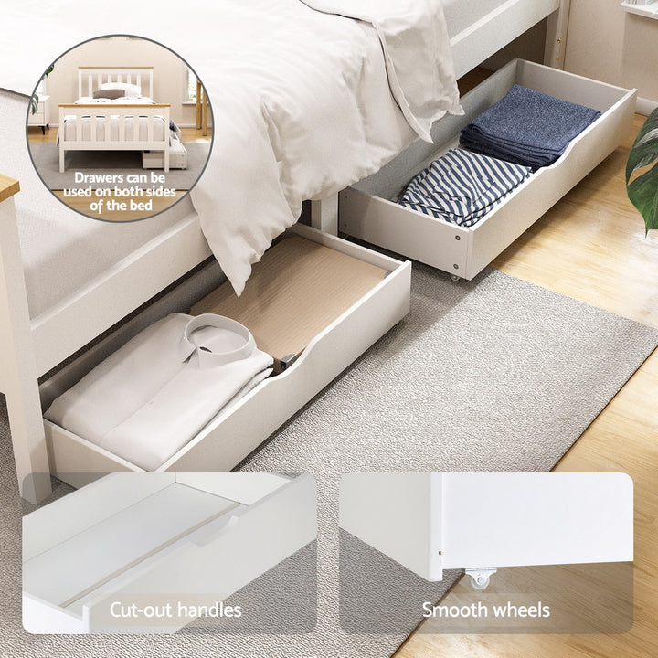 Artiss Bed Frame Single Size Wooden Platform with 2 Storage Drawers White PONY - Homecoze