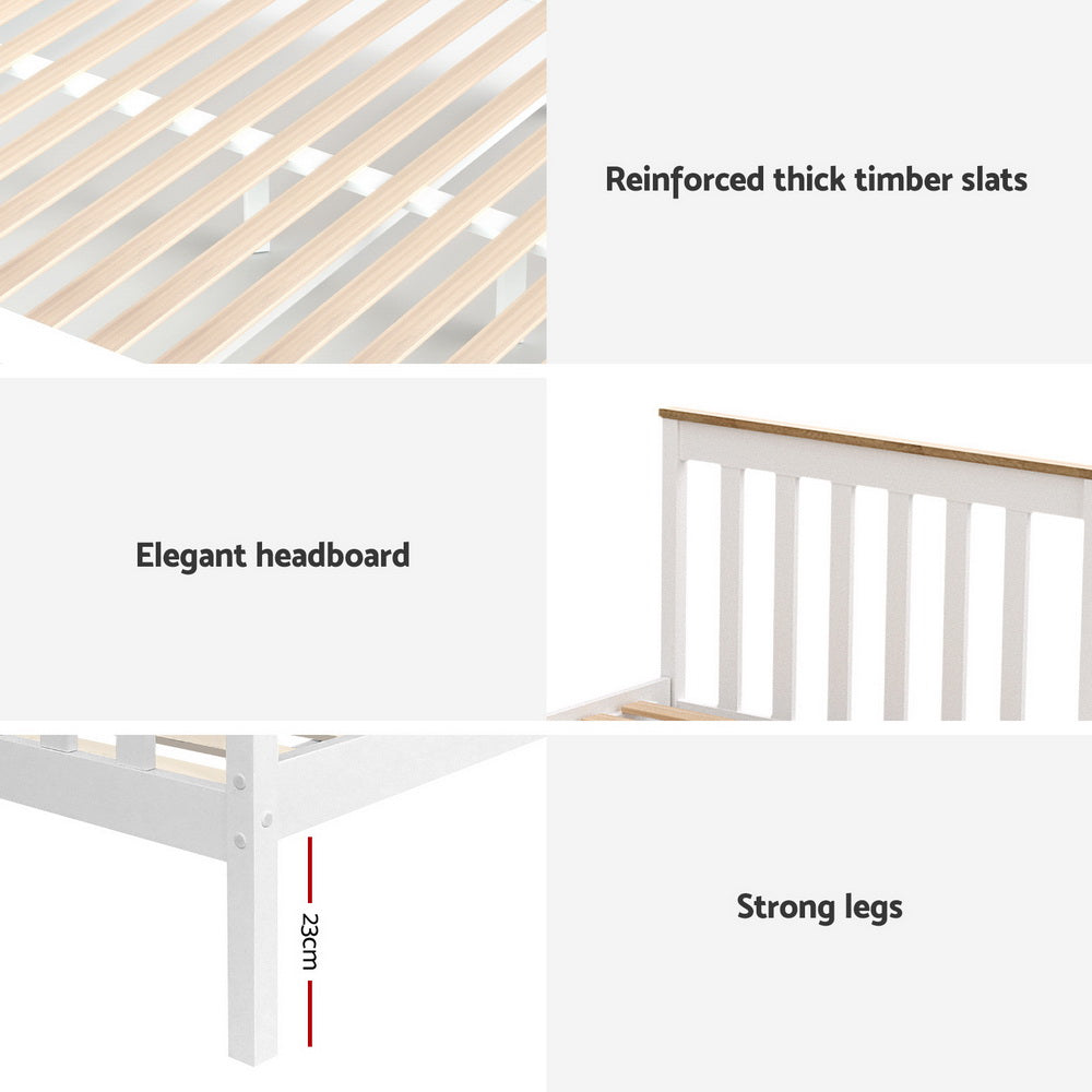 Artiss Bed Frame Single Size Wooden Platform with 2 Storage Drawers White PONY - Homecoze