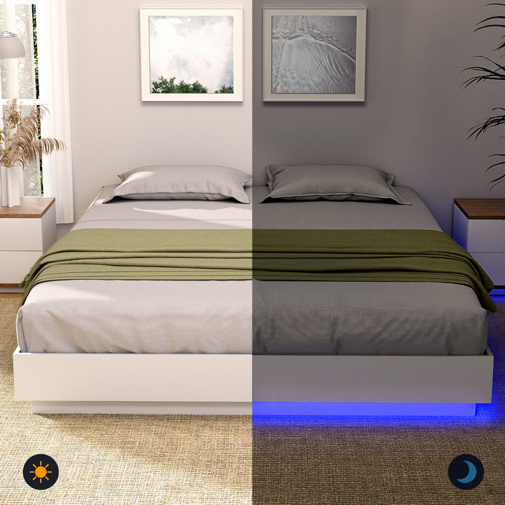 Artiss Queen Bed Frame with 16Colour Led Light Wooden Platform Bed Base DAYGLOW - Homecoze
