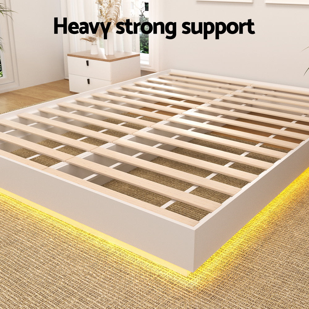 Artiss Queen Bed Frame with 16Colour Led Light Wooden Platform Bed Base DAYGLOW - Homecoze