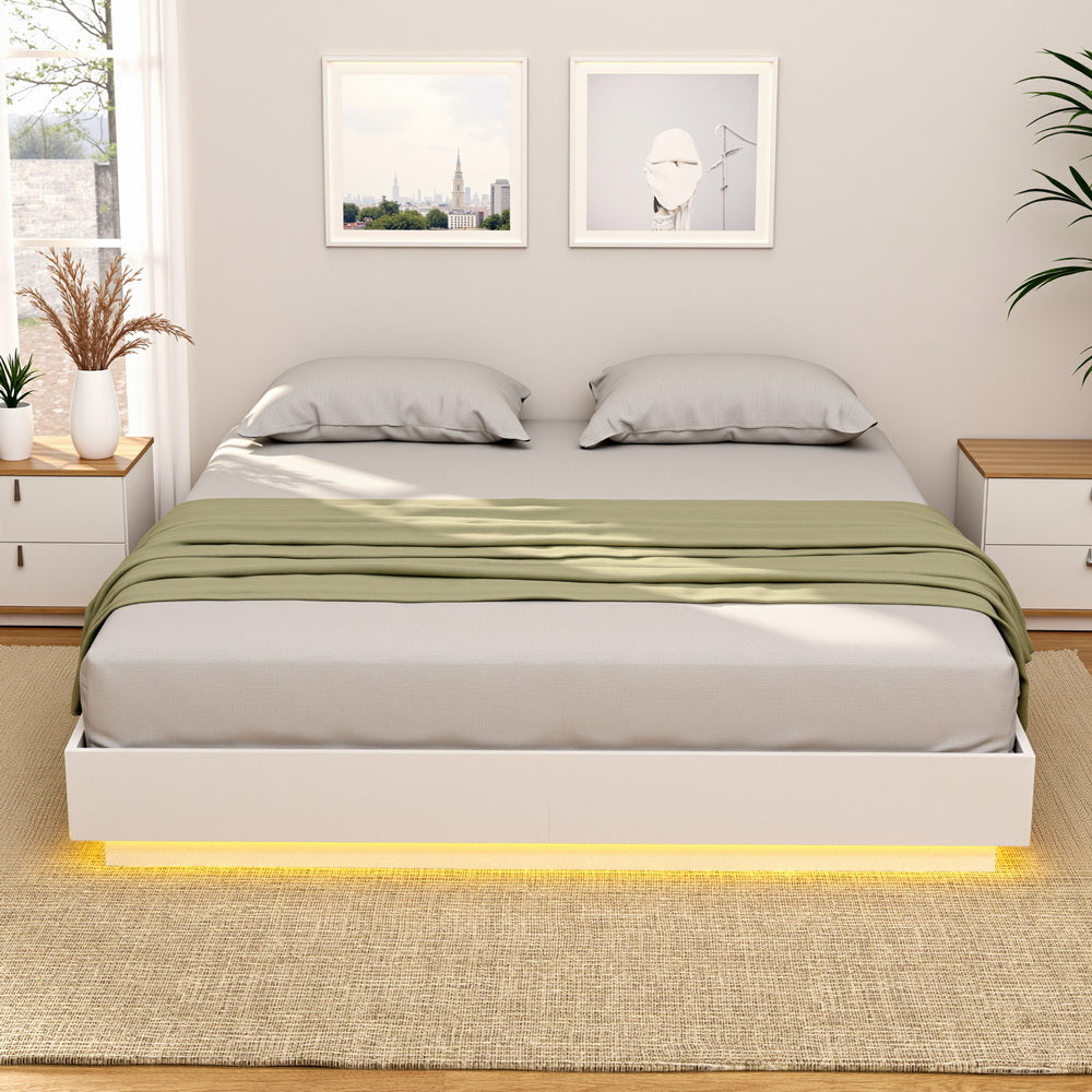 Artiss Queen Bed Frame with 16Colour Led Light Wooden Platform Bed Base DAYGLOW - Homecoze