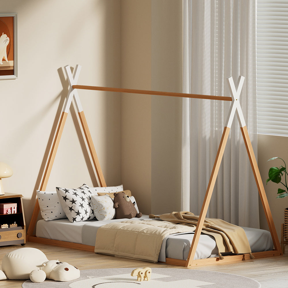 Rio (Single) Kids Wooden Teepee Bed Frame - Oak - Homecoze