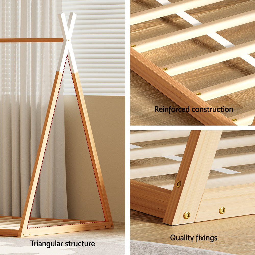 Rio (Single) Kids Wooden Teepee Bed Frame - Oak - Homecoze