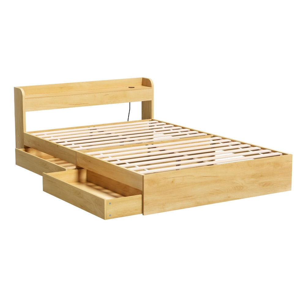 Artiss Bed Frame Double Size with Charging Ports and 2 Drawers AURA - Homecoze