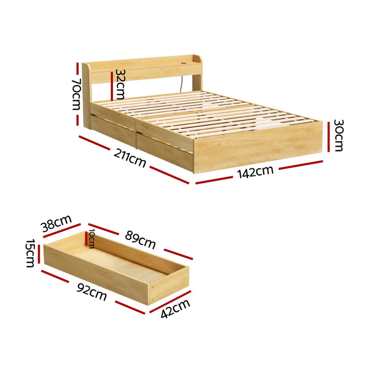 Artiss Bed Frame Double Size with Charging Ports and 2 Drawers AURA - Homecoze