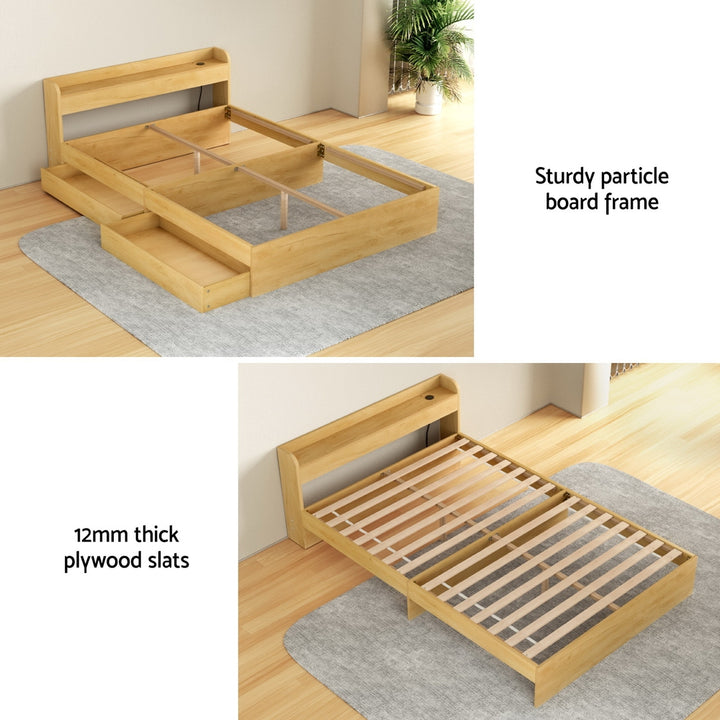 Artiss Bed Frame Double Size with Charging Ports and 2 Drawers AURA - Homecoze