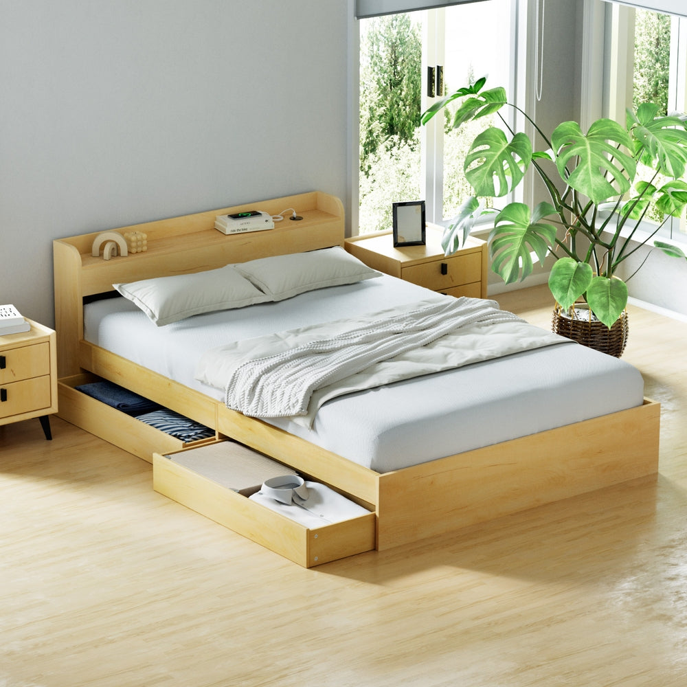 Artiss Bed Frame Double Size with Charging Ports and 2 Drawers AURA - Homecoze