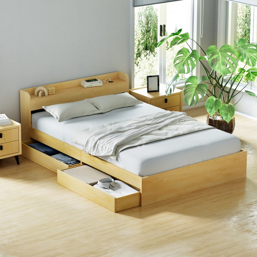 Artiss Bed Frame Double Size with Charging Ports and 2 Drawers AURA - Homecoze