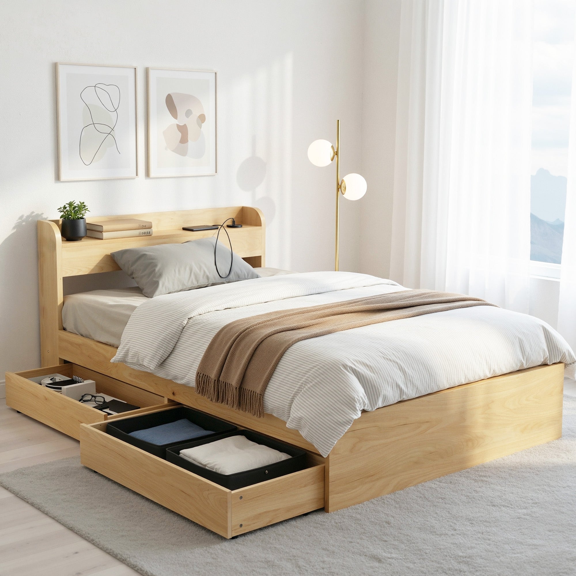 Salem (King Single) Storage Bed Frame - Pine